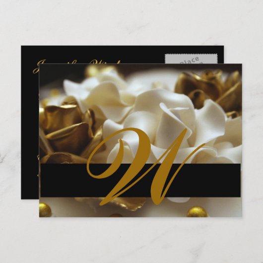 Save the Date Postkarten Gold und Creme Monogramm (Vorne/Hinten)