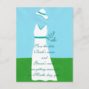 Save the Date Postkarten, Hochzeitskleid, türkis Ankündigungspostkarte