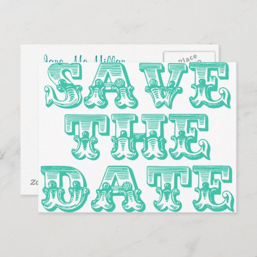 Save the Date Postkarten in Aquamarin blau-grün (Vorne/Hinten)