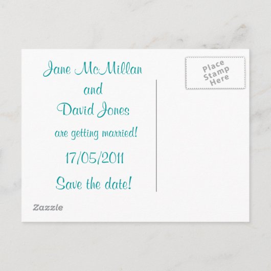 Save the Date Postkarten in Aquamarin blau-grün (Rückseite)