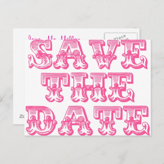 Save the Date Postkarten in Hot Pink/Fuschia (Vorne/Hinten)