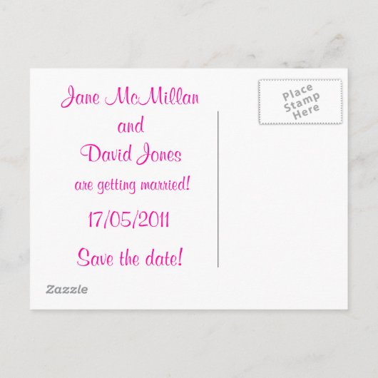 Save the Date Postkarten in Hot Pink/Fuschia (Rückseite)