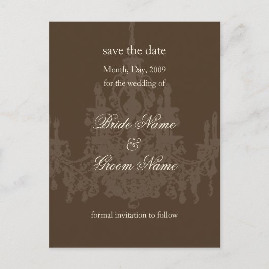 Save the Date Postkarten, Kronleuchter Ankündigungspostkarte (Vorderseite)