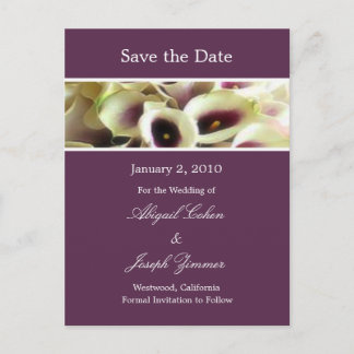 Save the Date Postkarten, lila Calla-Lilien Ankündigungspostkarte
