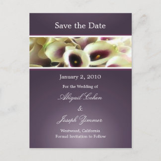 Save the Date Postkarten, lila Calla-Lilien Ankündigungspostkarte