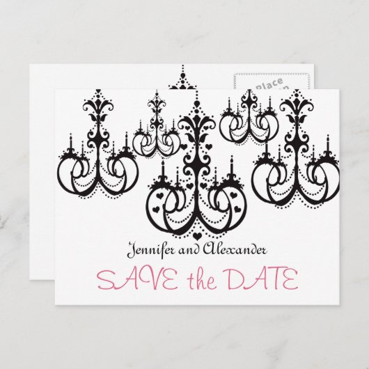 Save the Date Postkarten mit Kronleuchtern (Vorne/Hinten)