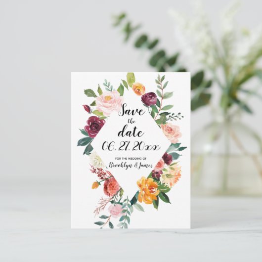 Save the Date Postkarten-schöne Fall-Blumen Postkarte (Stehend Vorderseite)