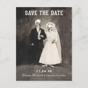 Save-the-Date-Postkarten (Vintage-Skelett-Paar) Ankündigungspostkarte