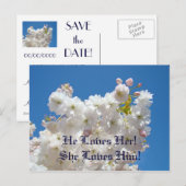 Save the Date! Postkarten Weiße Blume blüht (Vorne/Hinten)