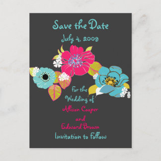 Save the Date Postkartenflorale auf Grafit Ankündigungspostkarte