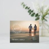 Save the Date Postmark Circle Foto Postkarte (Stehend Vorderseite)