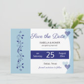 Save the Date Powder Navy Blue Heart Vines Wedding (Stehend Vorderseite)