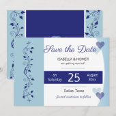 Save the Date Powder Navy Blue Heart Vines Wedding (Vorne/Hinten)