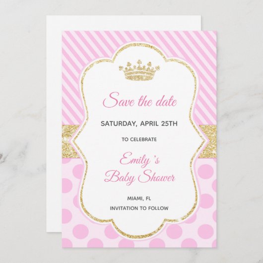 Save the Date Princess Glitzer Pink Gold (Vorne/Hinten)
