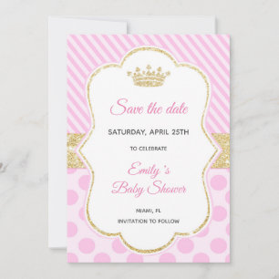Save the Date Prinzessin Glitter Pink Gold