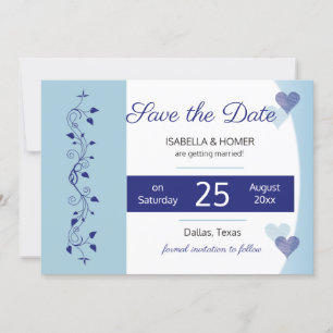 Save The Date Puder Marineblau Herz Reben Hochzeit