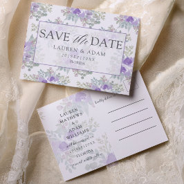 Save the Date Purple Floral Wedding Ankündigungspostkarte