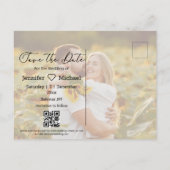 Save the Date qr Code 2 Foto Moderne Handschrift Ankündigungspostkarte (Rückseite)
