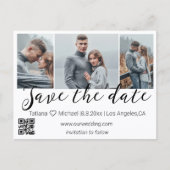 Save the Date qr Code 3 Foto Collage Hochzeit chic Ankündigungspostkarte (Vorderseite)
