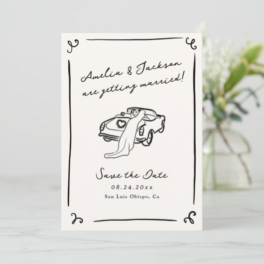 Save the Date QR-Code für das Foto "Whimsical Hand Einladung (Stehend Vorderseite)