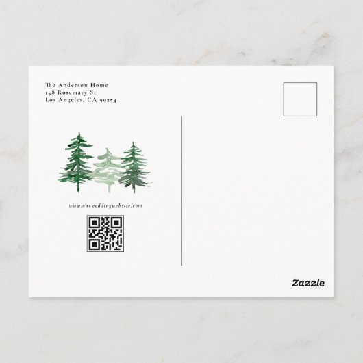 Save the Date QR-Code für Wälder in Aquarellwälder Postkarte (Rückseite)