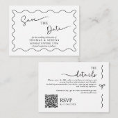 Save the Date QR-Code Schwarz-weiß Monochrome Mitteilungskarte (Vorne/Hinten)