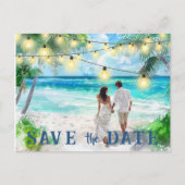 Save the Date QR Code Tropical Beach Ankündigung Postkarte (Vorderseite)