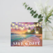 Save the Date QR Code Tropical Beach Ankündigung Postkarte (Stehend Vorderseite)