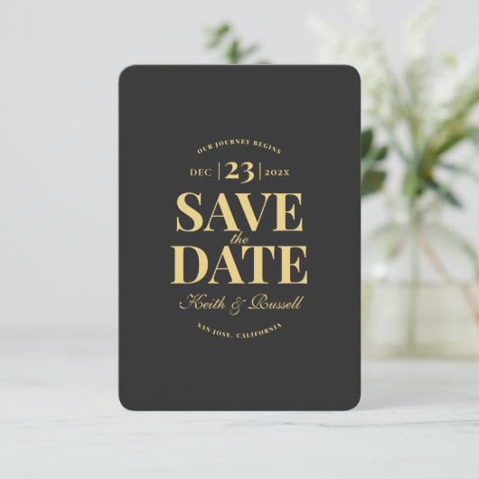 Save the Date QR Code Wedding Website Dunkelgrau Einladung (Stehend Vorderseite)