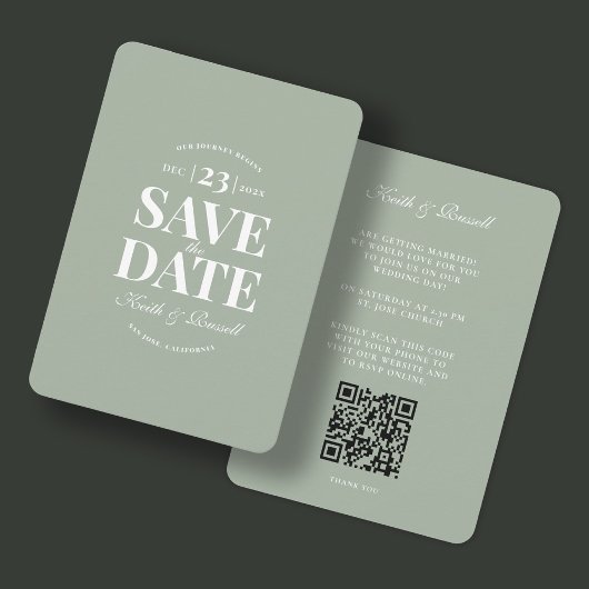 Save the Date QR Code Wedding Website Sage Green Einladung