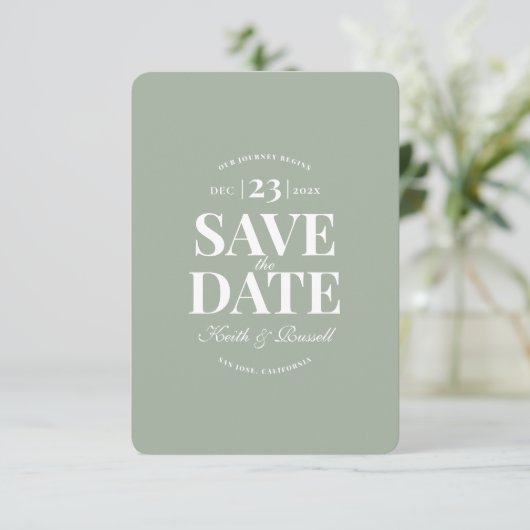 Save the Date QR Code Wedding Website Sage Green Einladung (Stehend Vorderseite)