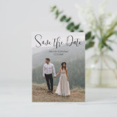 Save the Date qr Codeln 2 Fotos Hochzeit Ankündigungspostkarte (Stehend Vorderseite)