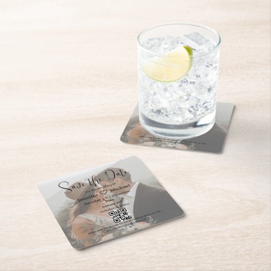 Save the Date qr-Codepaar Foto boho Hochzeit Rechteckiger Pappuntersetzer (Vor Ort)