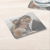 Save the Date qr-Codepaar Foto boho Hochzeit Rechteckiger Pappuntersetzer (angewinkelt)