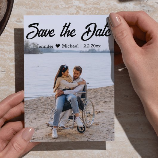 Save the Date qr Kalligraphiepaar Foto Ankündigungspostkarte