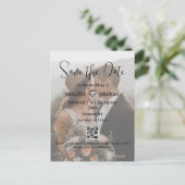 Save the Date qr kochendes Paar verblasste Foto Ho Ankündigungspostkarte (Stehend Vorderseite)