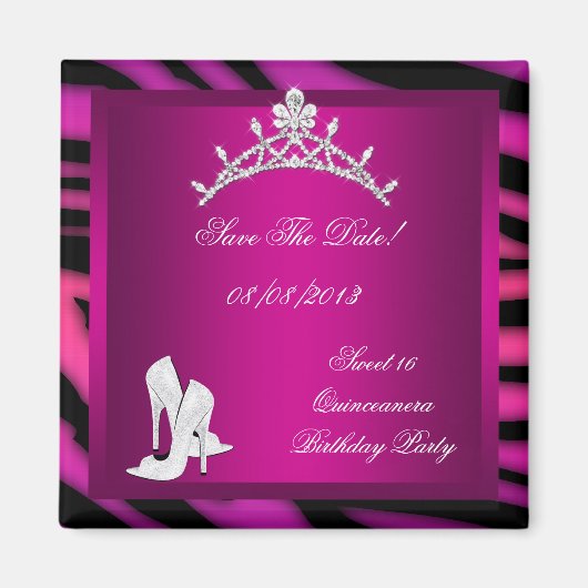 Save the Date Quinceanera oder Sweet 16 Tiara Pink Magnet (Vorne)