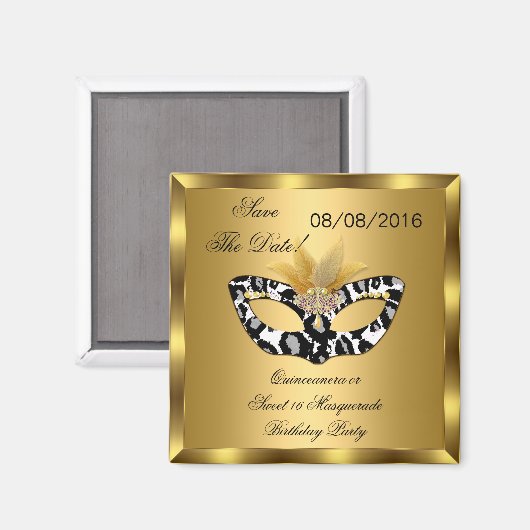 Save the Date Quinceanera Sweet 16 Masquerade Gold Magnet (Vorderseite/Rückseite)