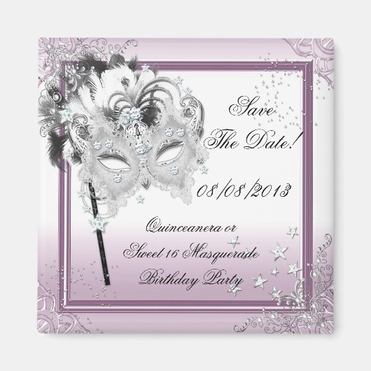Save the Date Quinceanera Sweet 16 Masquerade Pink Magnet (Vorne)