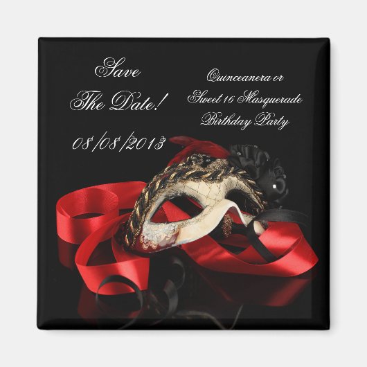 Save the Date Quinceanera Sweet 16 Masquerade Rot Magnet (Vorne)