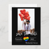 Save the Date Rainbow Heart Foto Ankündigungspostkarte (Vorne/Hinten)