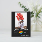 Save the Date Rainbow Heart Foto Ankündigungspostkarte (Stehend Vorderseite)