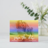 Save the Date Rainbow Overlay Moderner Gay Ankündigungspostkarte (Stehend Vorderseite)