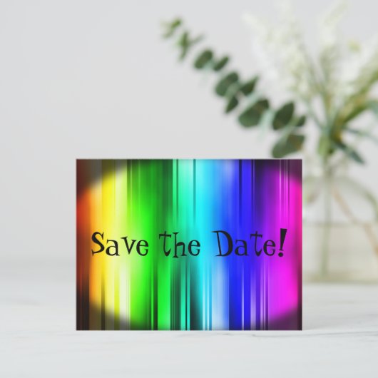 Save the Date Rainbow Postkarte (Stehend Vorderseite)