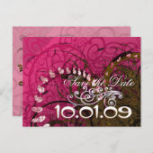 Save the Date Rasberry Hearts - Ankündigungspostkarte (Vorne/Hinten)