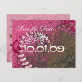 Save the Date Rasberry Hearts - - Ankündigungspostkarte (Vorne/Hinten)