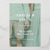 Save the Date Real Silver Calligraphy Foto Folieneinladung (Rückseite)