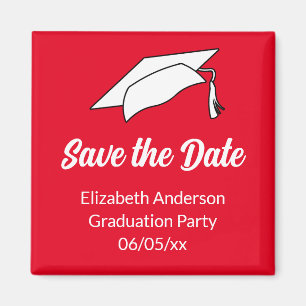 Save the Date Red and White Graduation Party Magnet