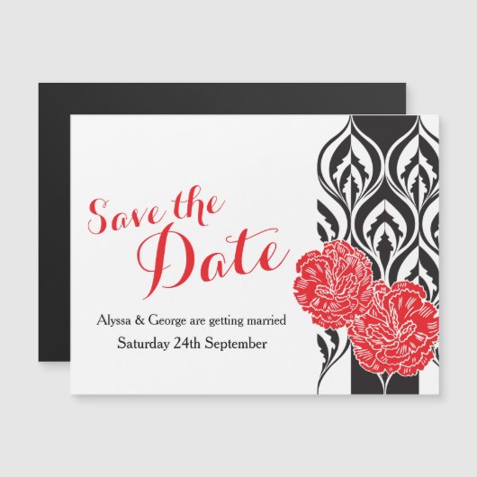 Save the Date Red Dianthus Hochzeit Magneteinladung (Vorne/Hinten)