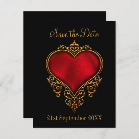 Save the Date Red Gold Heart Black (Vorne/Hinten)